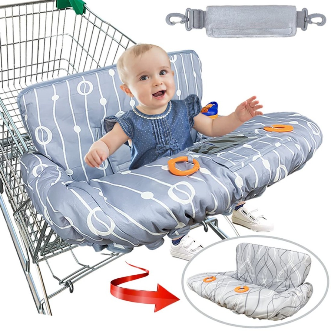 JOWEY Shopping Cart Cover for Baby Grocery Cart Cover for Baby boy and Baby Girl High Chair Cover for Baby and Toddler Baby Registry Gift Waterproof Extra Large Cotton Double Sided Grey
