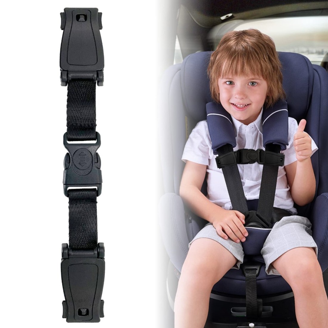 G Ganen Universal Child Chest Harness Clip AntiSlip Baby Chest Clip Guard Compatible with Seats Strollers High Chairs schoolbags max for 15 inch Width Harness Black Set of 1
