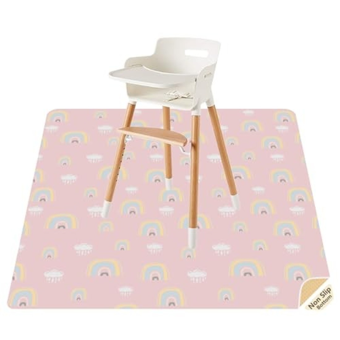 Splat Mat for Under High Chair/Arts/Crafts by CLCROBD, 51&quot; Baby Anti-Slip Food Splash and Spill Mat for Eating Mess, Waterproof Floor Protector and Table Cloth (Rainbow Pink)