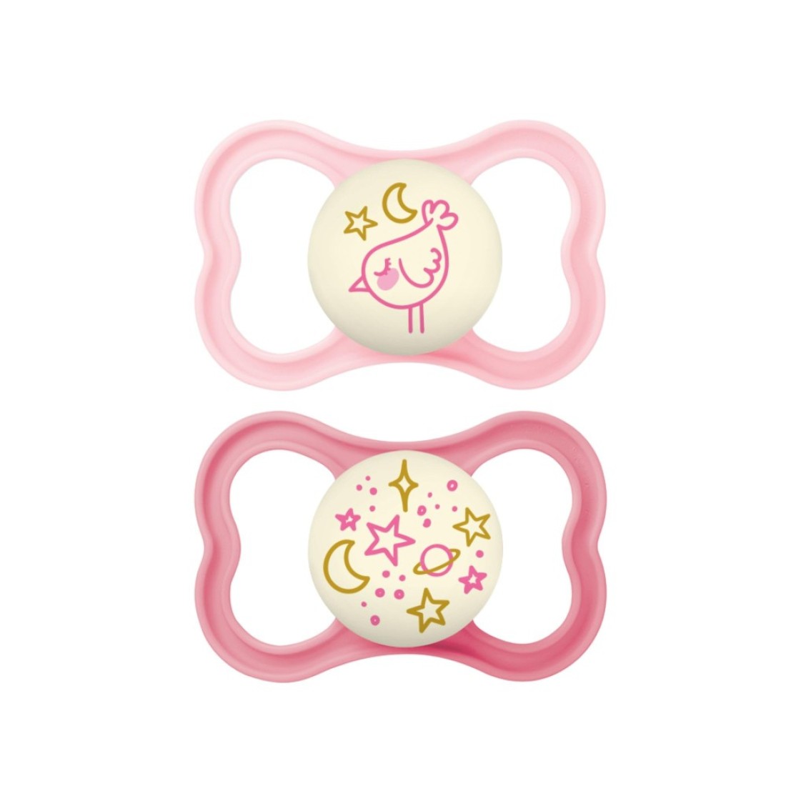 MAM Supreme Night Baby Pacifier, for Sensitive Skin, Patented Nipple, 16+ Months, Girl, 2 Count (Pack of 1)