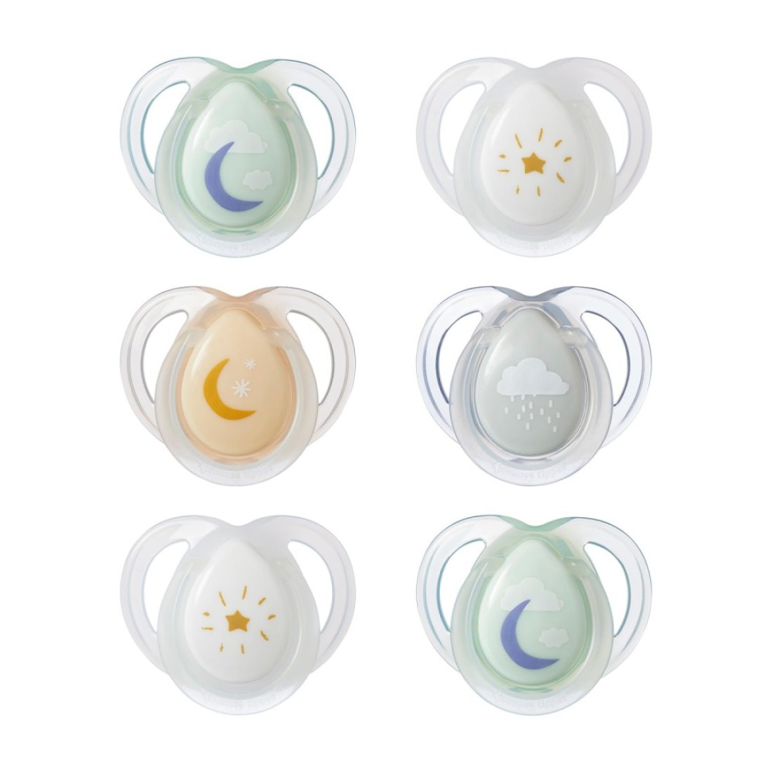 Tommee Tippee Nighttime Pacifiers 06 Months 6 Pack of Glow in The Dark Pacifiers with Symmetrical Silicone baglet