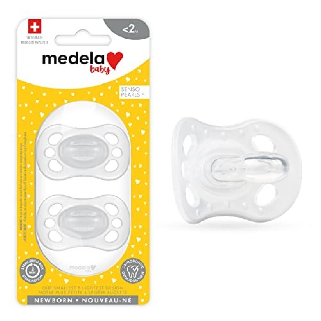 Medela Baby Pacifier Newborn 0-2 Months 2-Pack Includes sterilizing case Silicone- and BPA-Free Supports Natural Suckling Clear