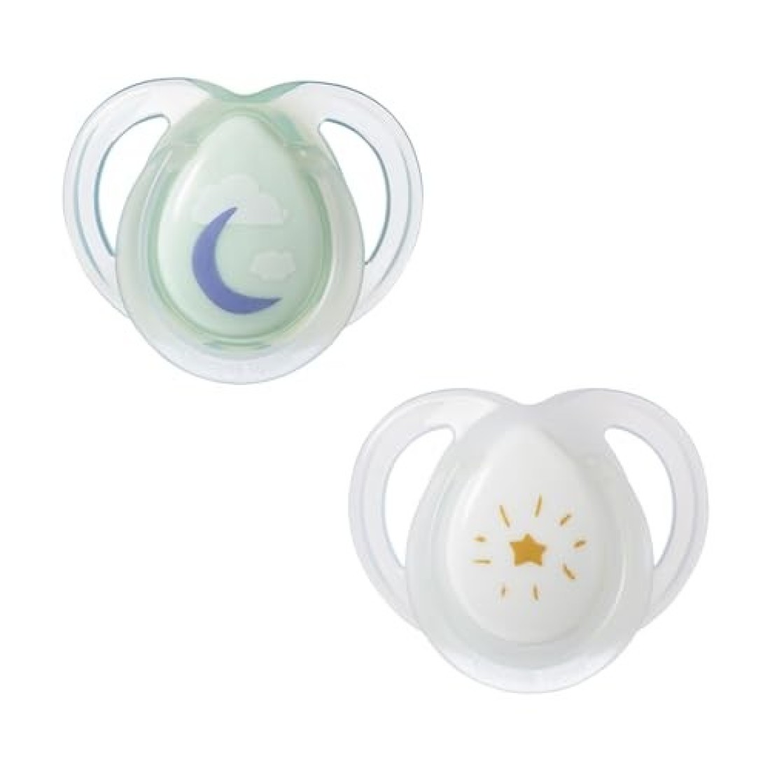 Tommee Tippee Night Time Pacifier 06 Months Symmetrical Silicone Baglet BPAFree Binkies Glow in The Dark Technology Pack of 2 with Reusable Sterilizer Pod