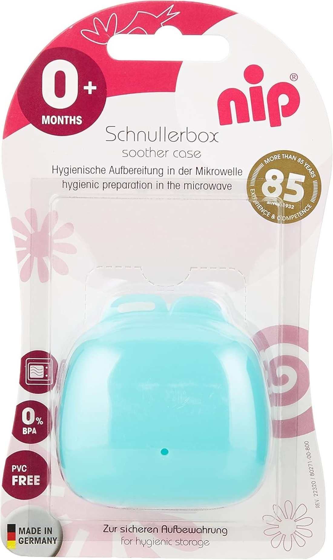 Nip 2-In-1 Pacifier/Soother Box Sterilizer And Hygienic Soother Storage Case, Microwavable, Clean Soothers In 60 Seconds, Made In Germany, Fits Most Soothers - Blue