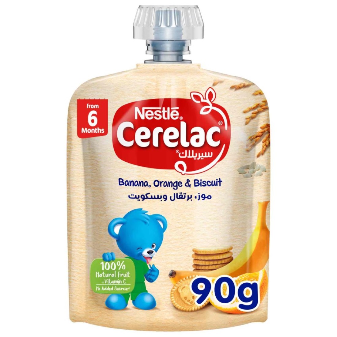 Nestle Cerelac Fruits Puree Pouch, Banana, Orange, Biscuit, from 6 Months, 90g