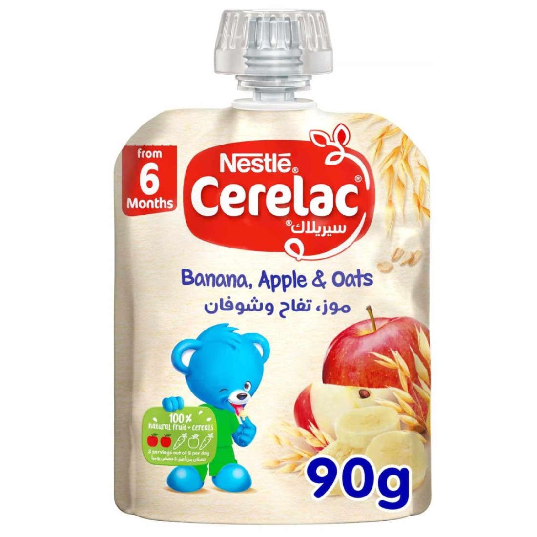 نستله سيريلاك طعام أطفال مهروس موز، تفاح وشوفان 90 غرام