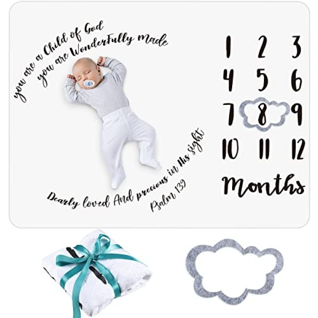 Baby Monthly Milestone Blanket 50&quot; x 40&quot; Soft Flannel Blanket with Growth Chart Felt Frame Christian Swaddling Blanket Baby Shower Gender Neutral Gift for Newborn Picture Nursery Decor