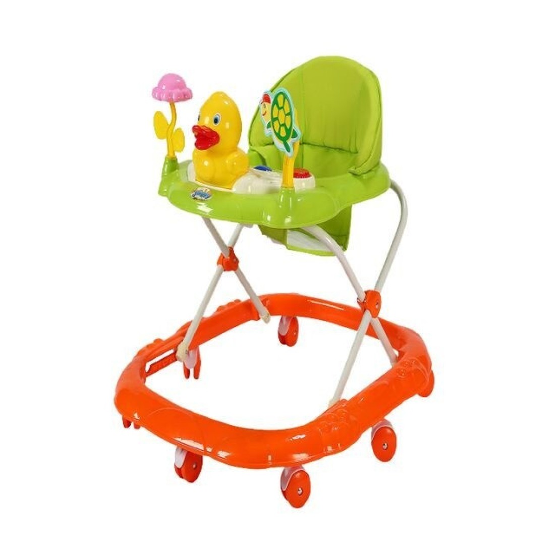 Lovely Baby Foldable Kids Walker LB 852 with Adjustable Height, Music &amp; Toys, Rotating Wheels, Foldable Safe Support Activity Walker for Toddlers, Small Infant Boy Girl 6-15 M - Orange