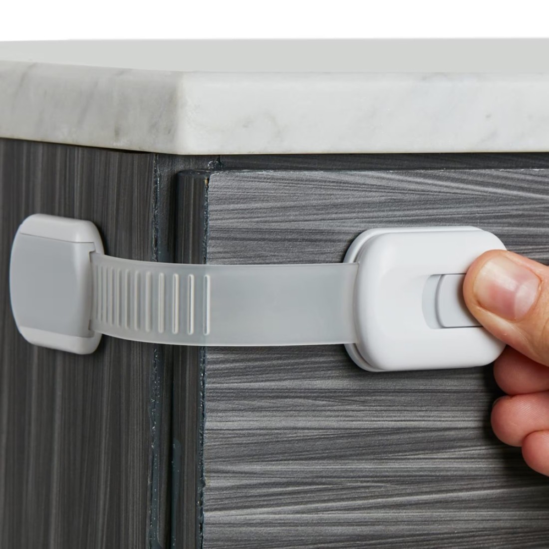 Child Safety Strap Locks (8-Pack) Baby Locks for Cabinets and Drawers, Toilet, Fridge &amp; More. 3M Adhesive Pads. Easy Installation. (White/Gray)