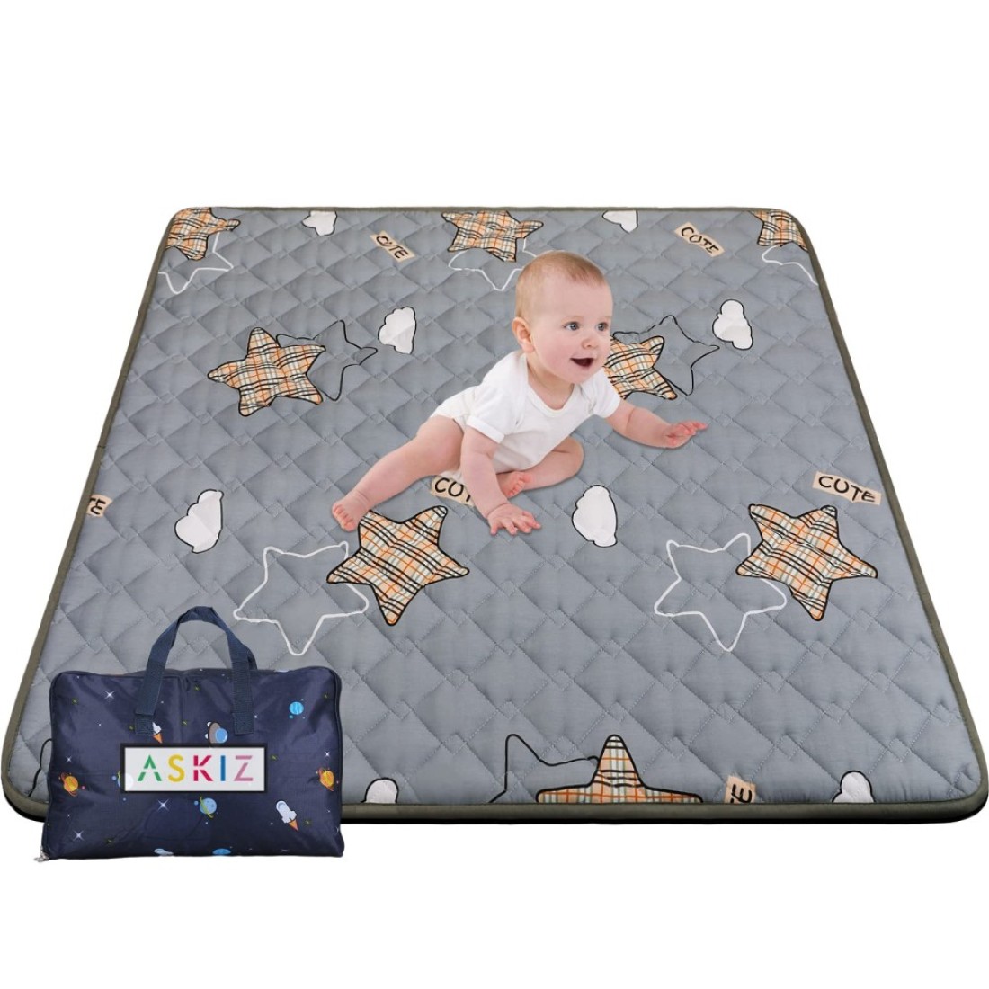 ASKIZ Playpen Mat for Baby to Playing Thick 50x50 Inch Baby Crawling Mat On Floor NonSlip Play Mat with Ultra Soft Padded Versatile Play Space for Babies Infants Toddlers GreyCartoon