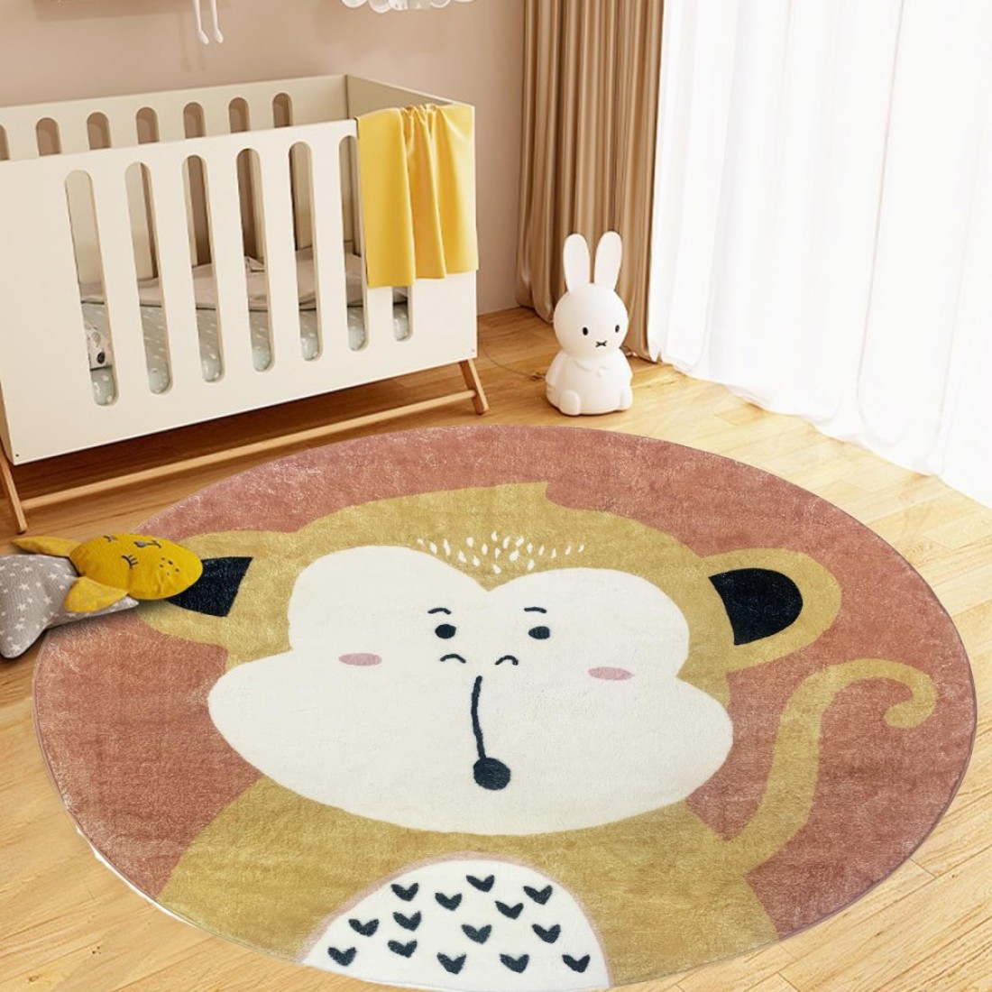 USTIDE Baby Play Mat, 4ft Round Soft Rug Creeping Crawling Monkey Kids Rug Washable Non-Slip Cartoon Rugs for Bedroom Playroom Classroom, Nursery School Baby Carpet (47.2&quot;)