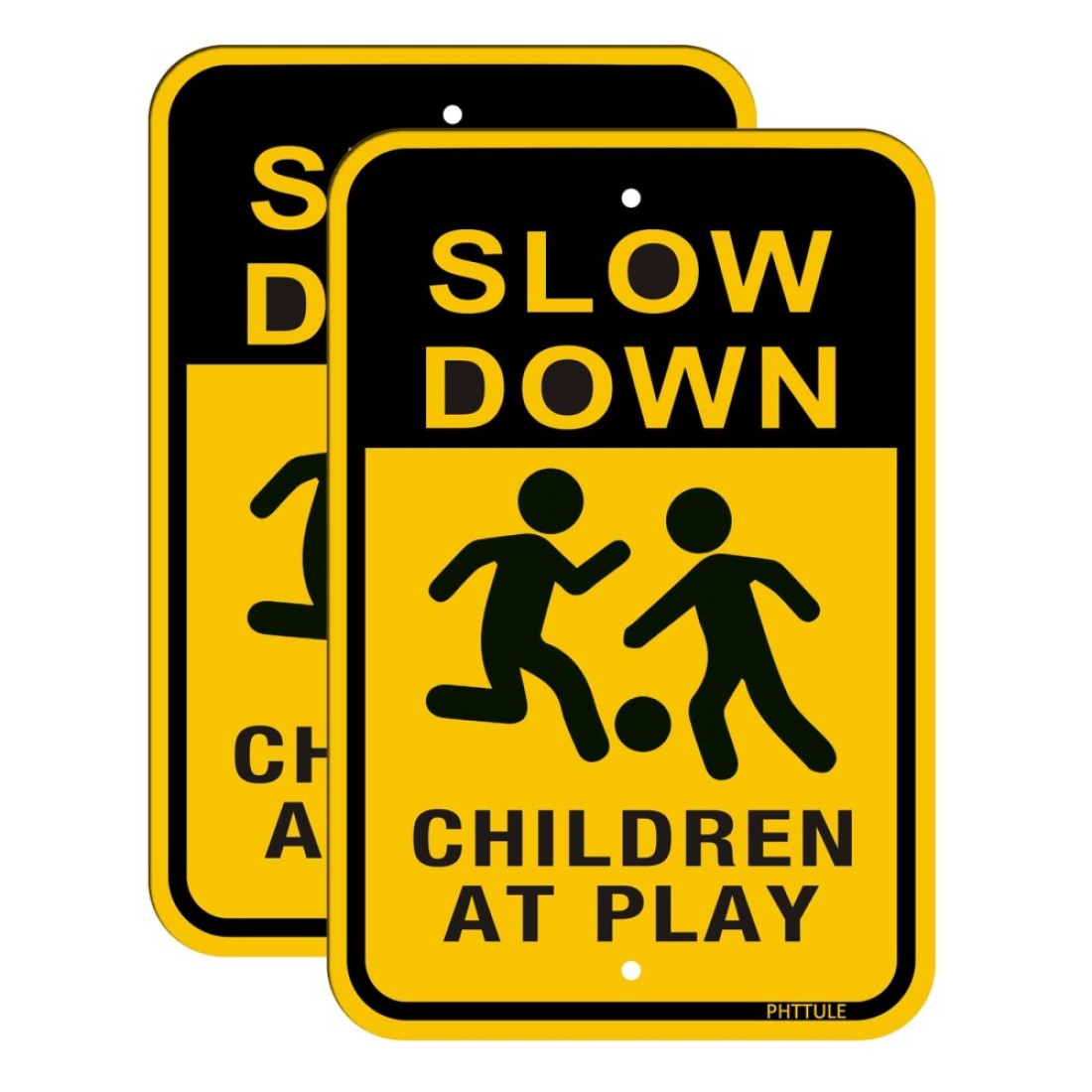 PHTTULE Slow Down Sign Children at Play Sign 2-Pack, 18&quot; x 12&quot; Kids Playing Aluminum Safety Caution Signs, Children Sign for Street, Lawn Neighborhoods