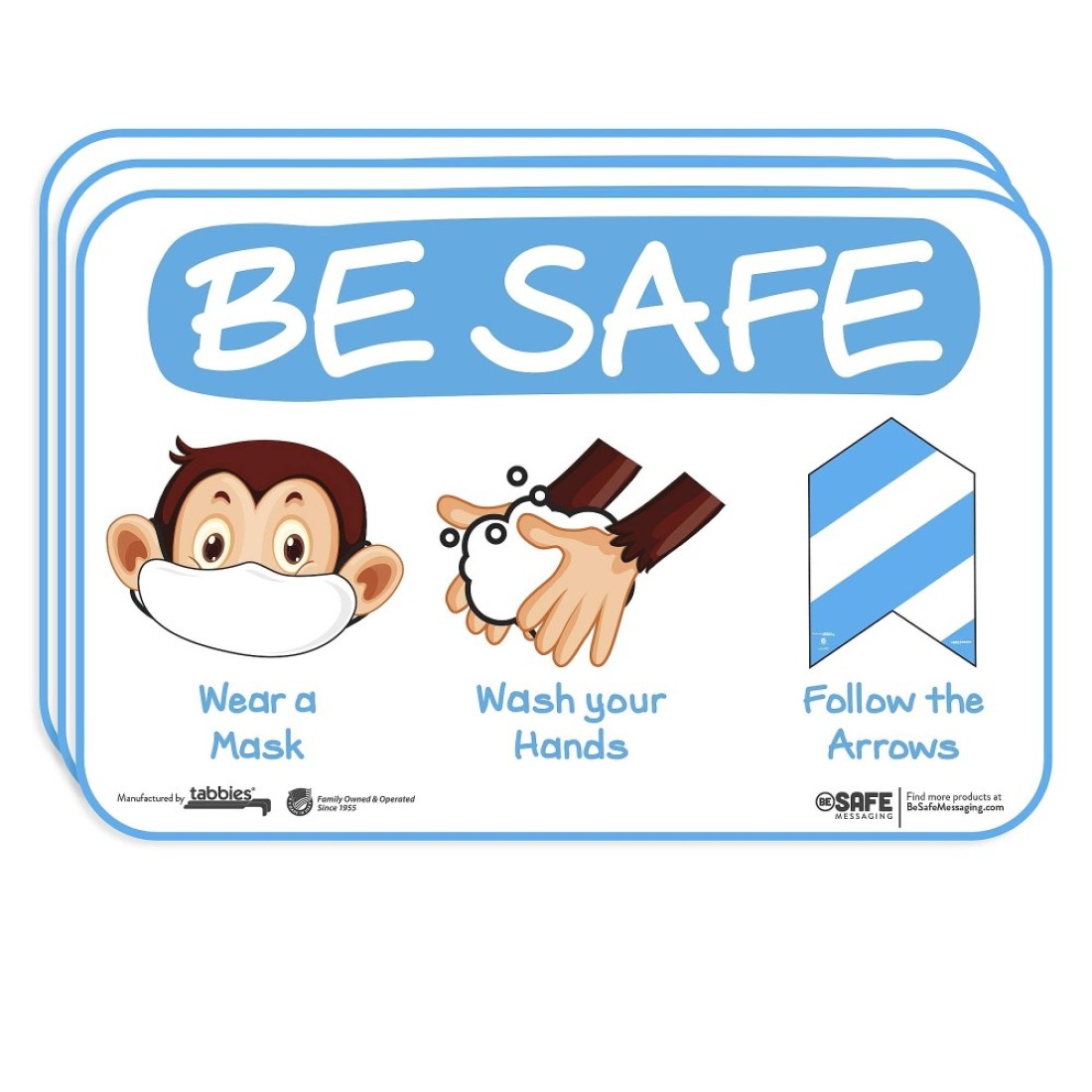 tabbies BeSafe Messaging &quot;Be Safe, Wear a Mask, Wash your hands, Follow the Arrows&quot;, 3-Pack 9&quot;x6&quot;, Repositionable Kids Education Safety Signs, Perfect for Most Surfaces (29506)