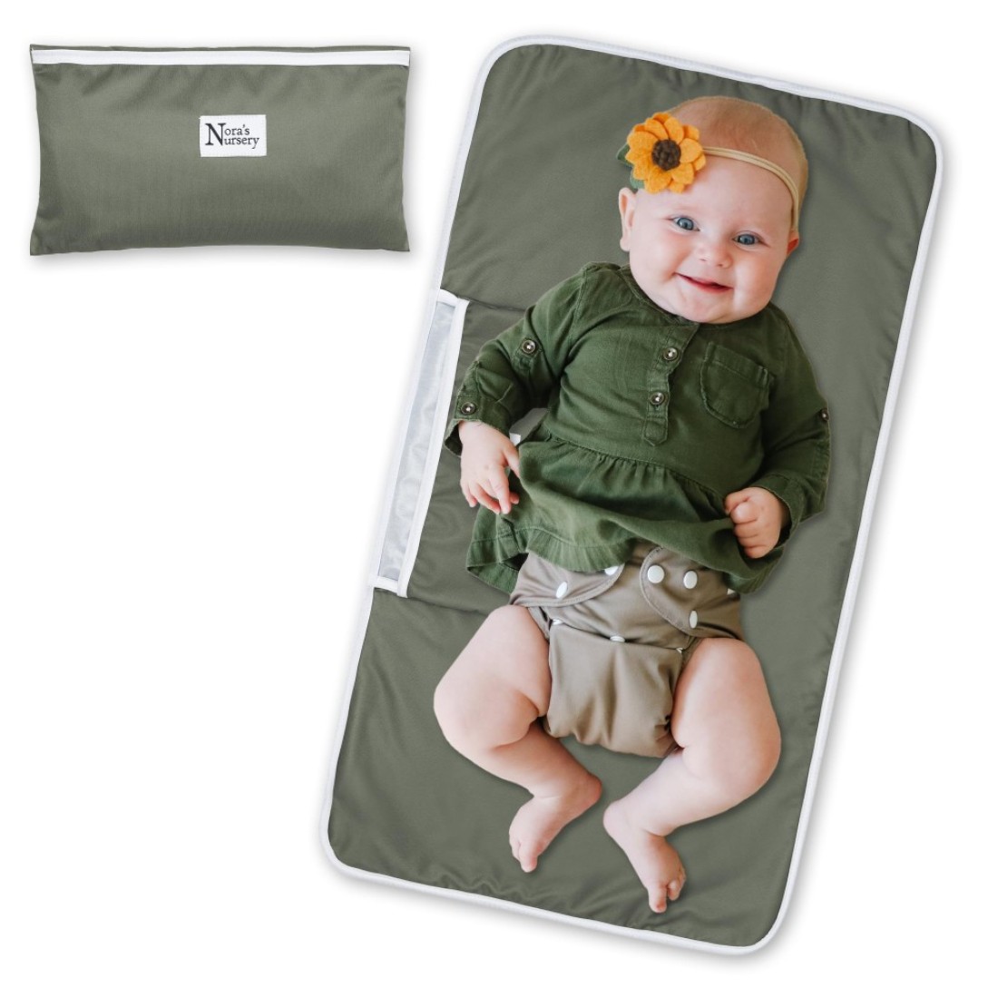 Nora&#39;s Nursery Portable Baby Diaper Changing Pad Mat - Waterproof - Sage