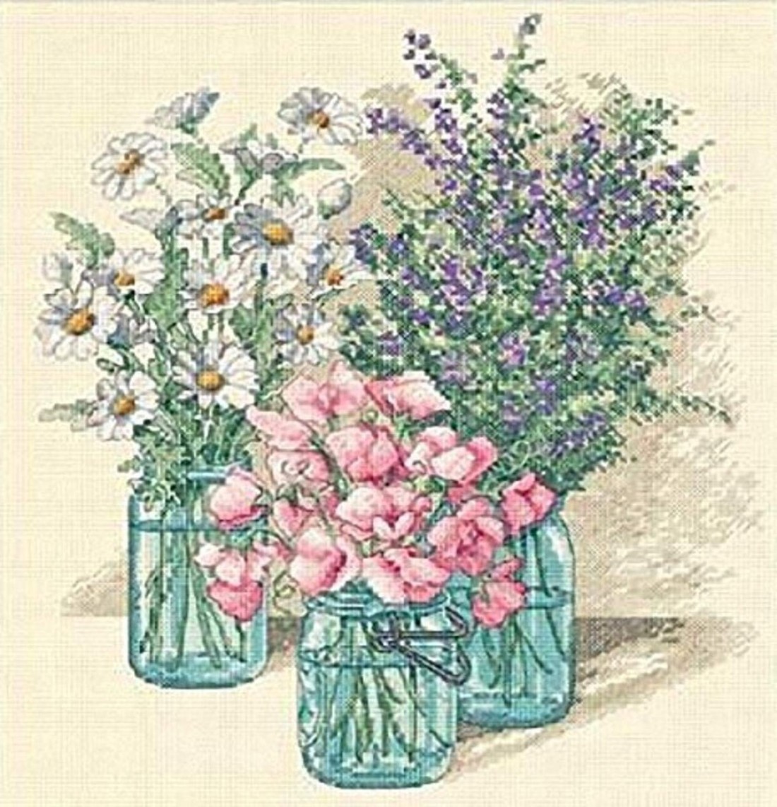 Dimensions Wildflower Trio Counted Cross Stitch Kit 14 Count Ivory Aida 11 x 12