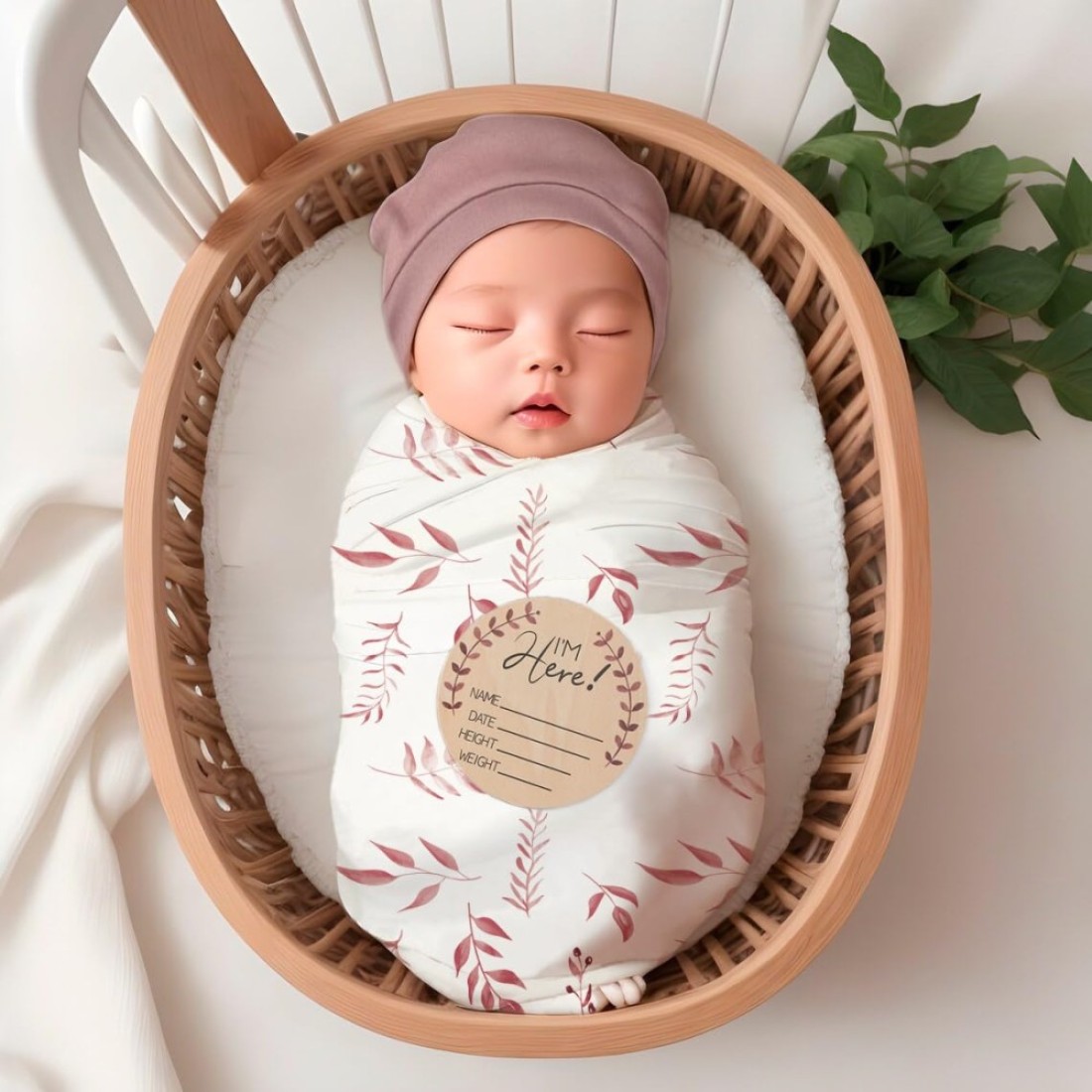 Baby Swaddle Blanket and Headband Set, Newborn Receiving Blanket Swaddle Wrap for Girls Boys, Swaddling Blankets Neutral for Newborn&iuml;&frac14;&OElig;Soft and Skin-Friendly Receiving Wrap 32 * 32&#39;&#39;(Red Leaves)