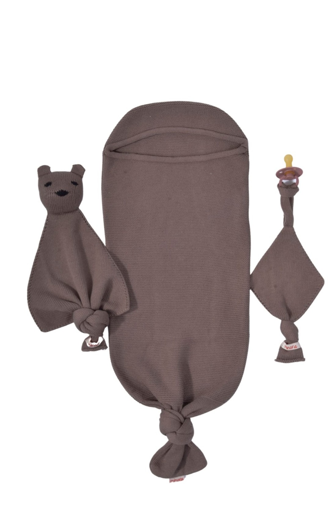 Newborn Essential Baby Swaddle Blanket Set, 1 Piece Set (1 Pacifier Holder, 1 Cocoon Swaddle Sleep Sack, 1 Teddy Bear), 0-8 Months Baby -Coffee