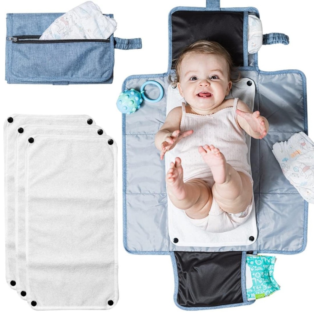 Portable Diaper Changing Pad for Baby - Compact Baby Changing Pad for Newborn Girl &amp; Boy - Portable Baby Travel Changing Pad with Waterproof Design, Built in Storage &amp; Cushioning