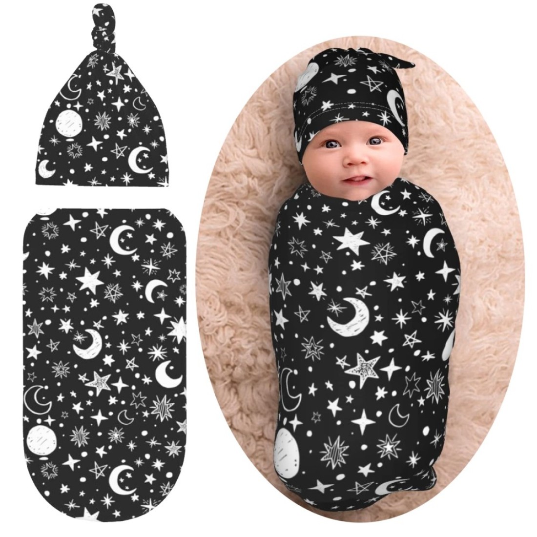 Moon Star Baby Stuff Swaddle Blanket Baby Wrap Baby Newborn Blanket Soft Sleep Sack Stretchy With Hat Set Gift For Infant Boy Girl