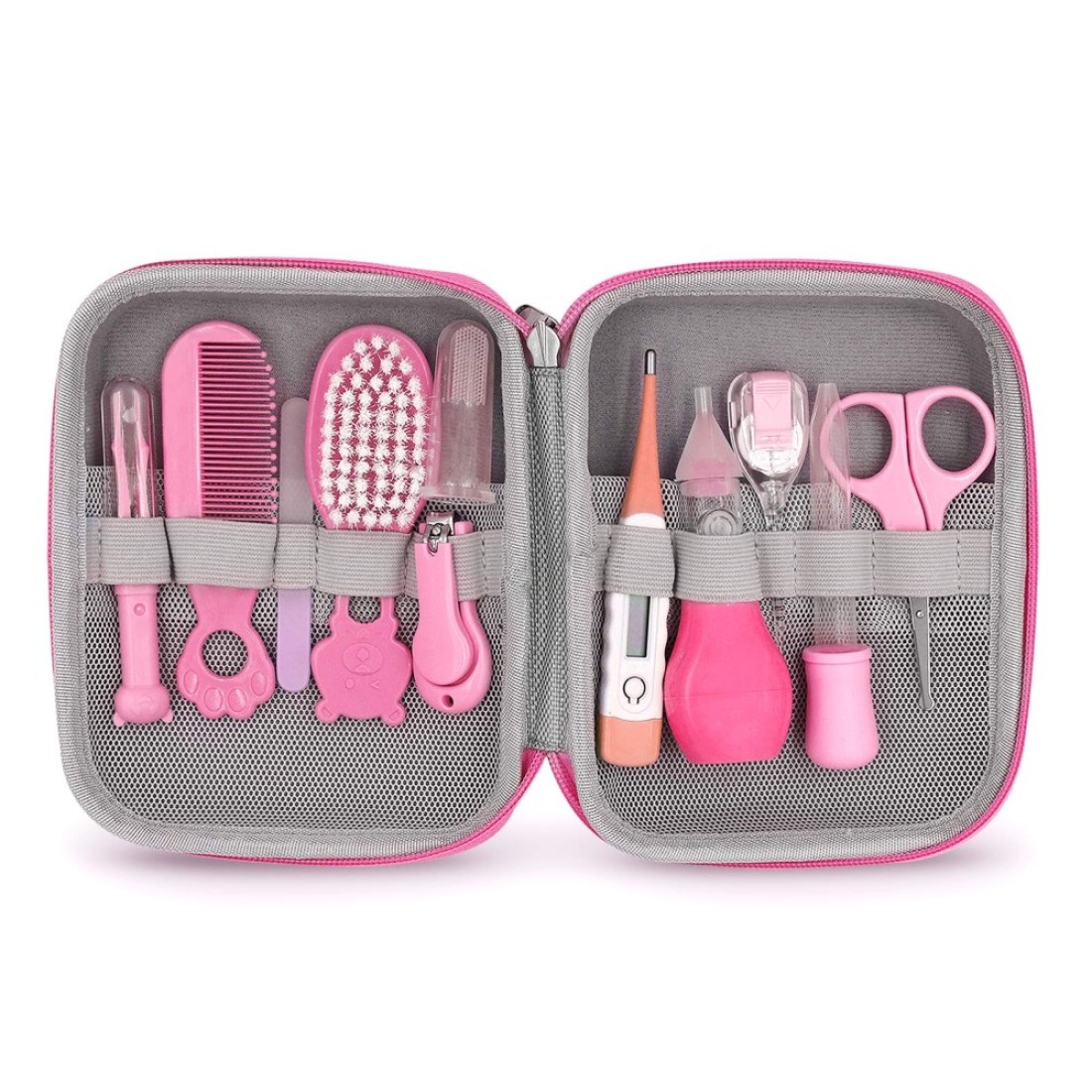 Baby Grooming Kit, Portable Baby Safety Care Set with Hair Brush Comb Nail Clipper Nasal Aspirator etc for Nursery Newborn Toddlers Infant Girl Boys Keep Clean (Pink)
