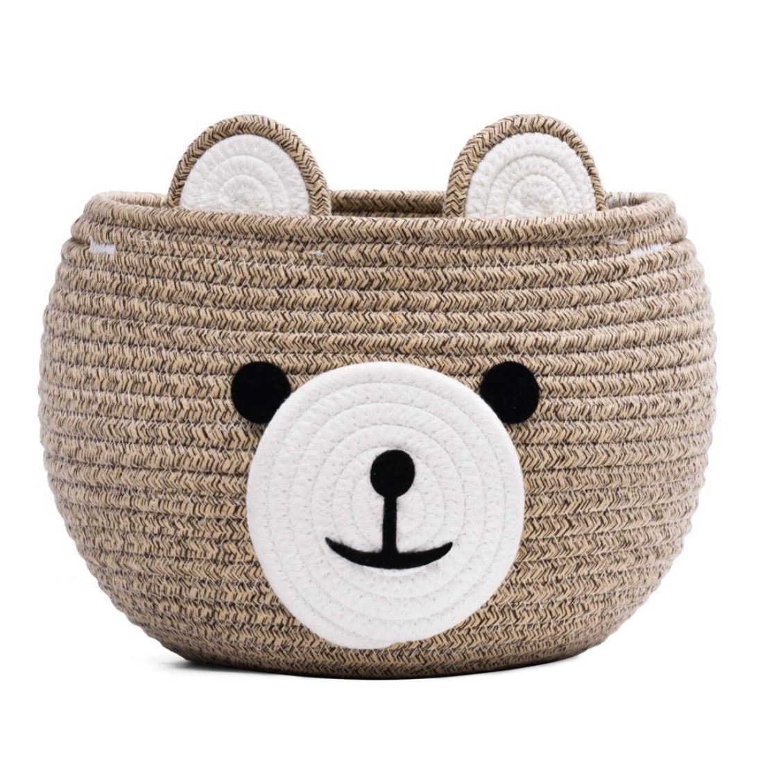 CherryNow Cotton Rope Basket Baby Basket for Nursery, Bear Gift Basket for Kids, Empty Baby Shower Basket with Handles, Small Cute Animal Basket, Light Brown, 10.5&quot;D x 8.5&quot;H