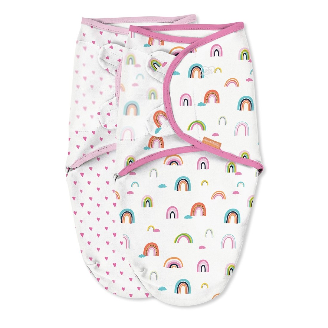 SwaddleMe Original Organic Swaddle 2-pk, 100% Organic Cotton Adjustable Baby Wrap, Small (0-3 Months, 7-14 lbs, up to 26&quot;), Chasing Rainbows