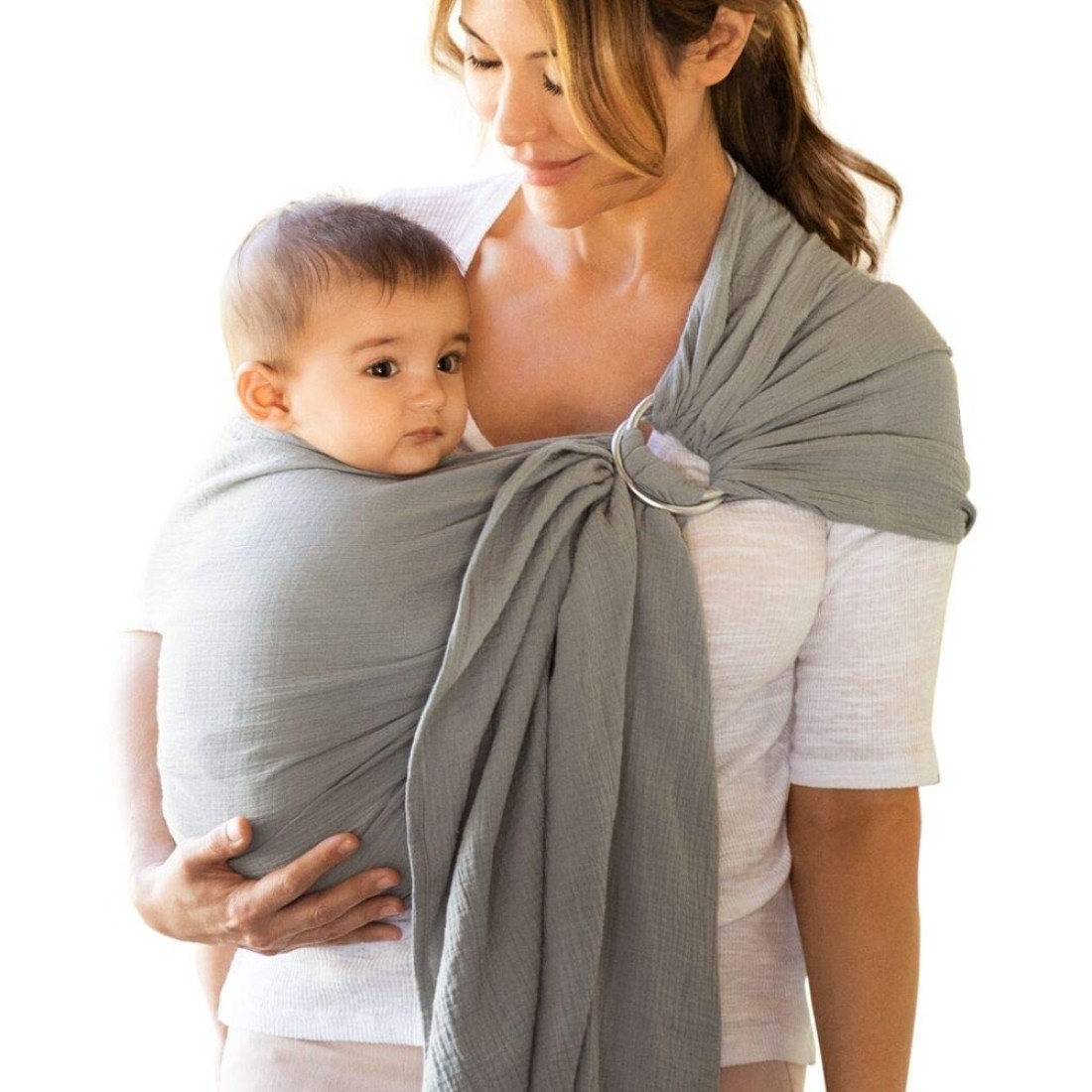 Moby Ring Sling Wrap Carrier HandsFree Versatile Support Wrap for Mothers Fathers and Caregivers Breathable Baby Wrap Carrier for Newborns Infants Toddlers Supports 830 lbs Pewter