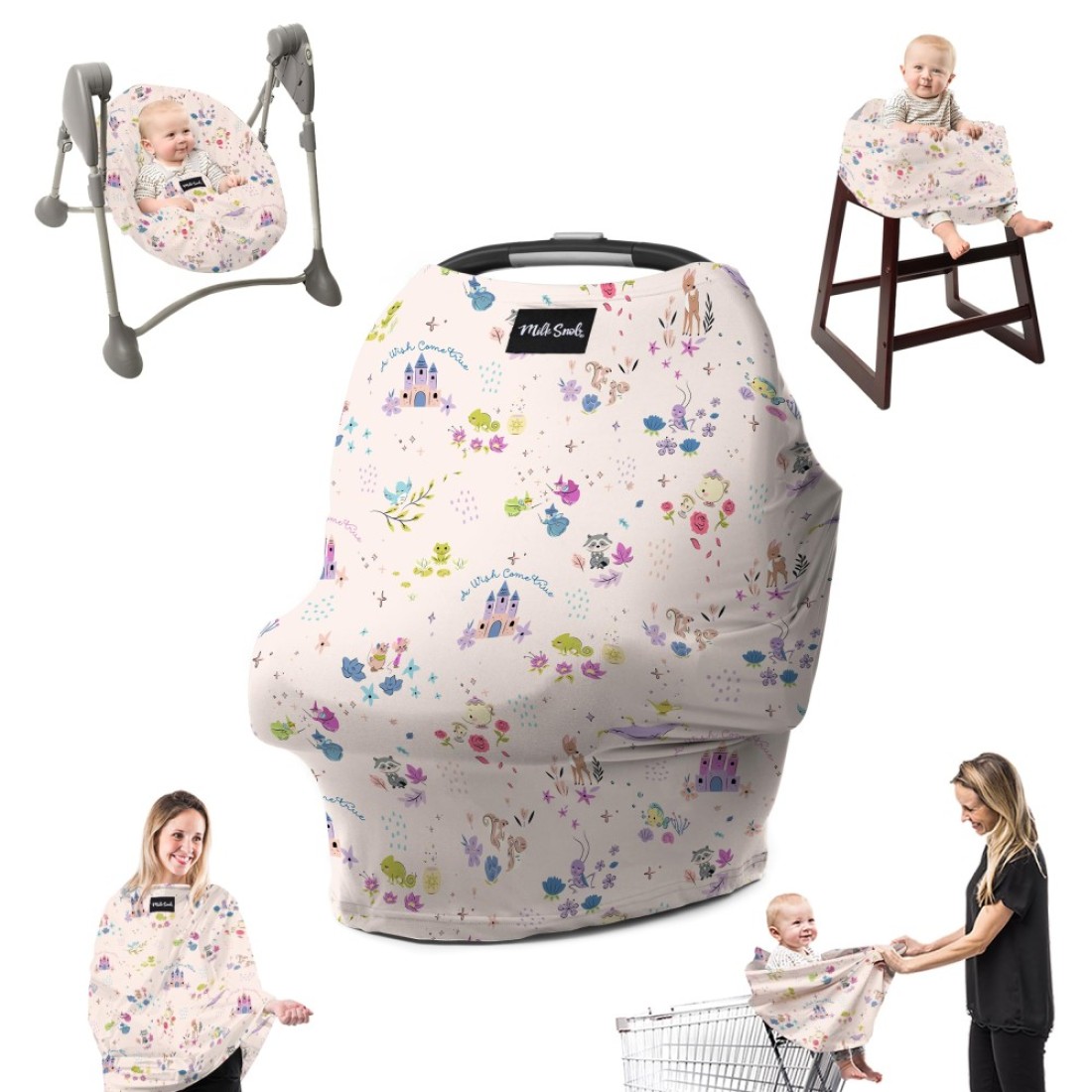 Milk Snob Disney&#39;s A Wish Come True 5-in-1 Baby Cover, Breastfeeding, Car Seat, Carrier, Stroller, High Chair, Shopping Cart, Lounger Canopy, Baby Shower Gender Neutral Gifts, Nursing Top