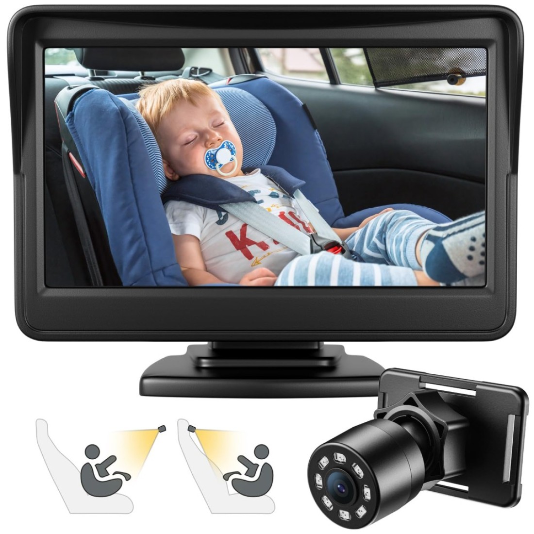 FEISIKE Car Baby Camera, 4.3&#39;&#39; HD Infrared Night Vision Function Baby Car Camera Display, Backseat Car Camera for Baby with 150&deg; Wide View &amp; 360&deg; Rotatable Easy Installation in 5 Mins Baby Car Mirror