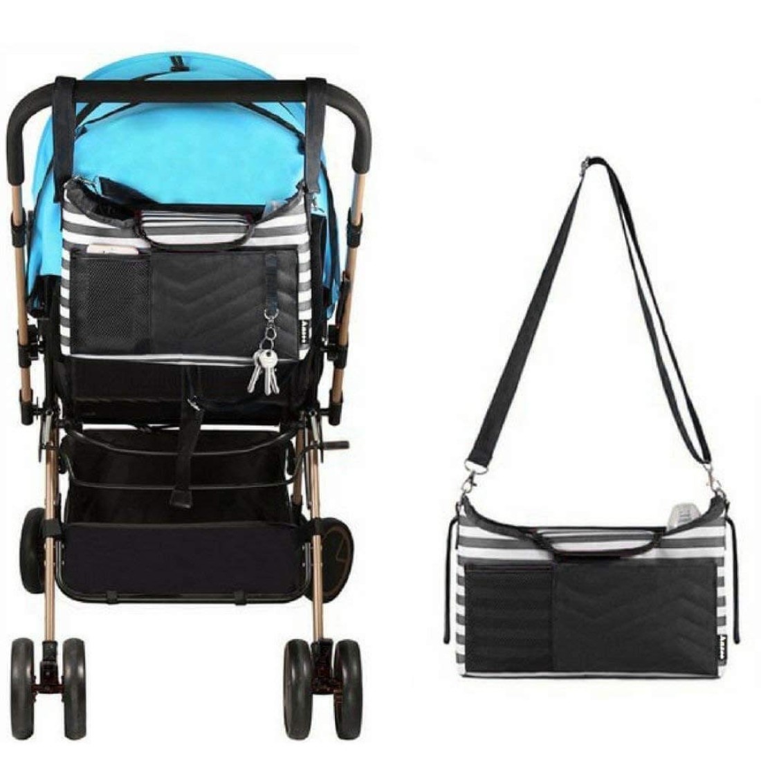 Baby Stroller Organizer Bag for Mom also Converts to a Stylish Shoulder Bag BONUS Changing Pad TWO Cup Holders Mesh Pocket for iPhones iPads and Secret Compartment for your Wallets and Keys