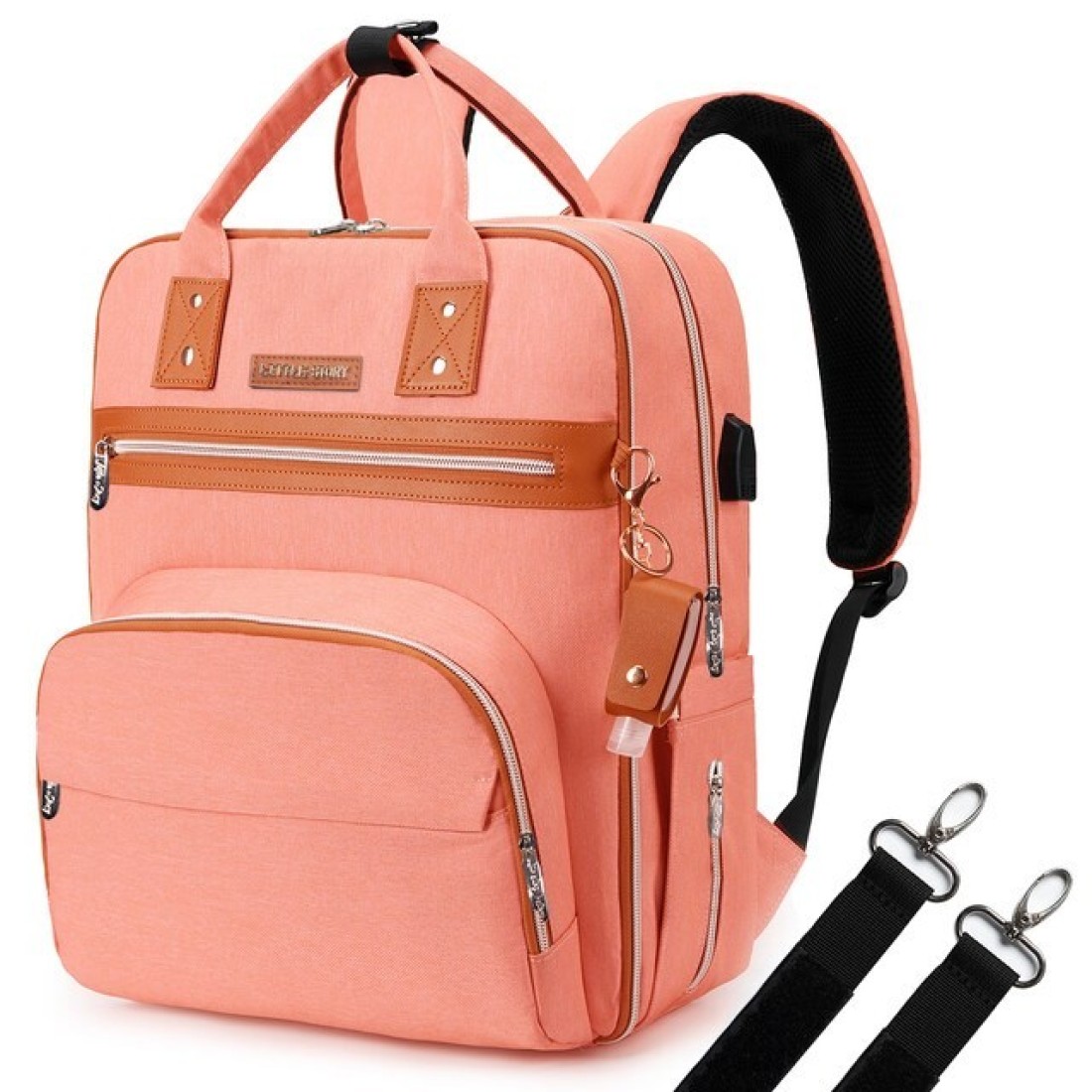 Little Story 2in1 Diaper Bag w / Sanitizer Bottle keychain &amp; Stroller Hooks - Pink