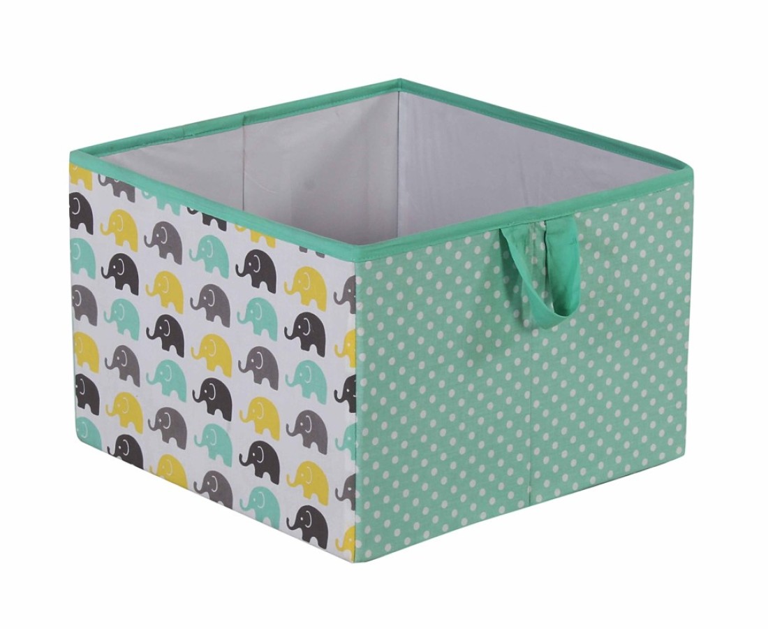 Bacati Large Storage Tote Elephants MintYellowGrey14 x 14 x 10 inches