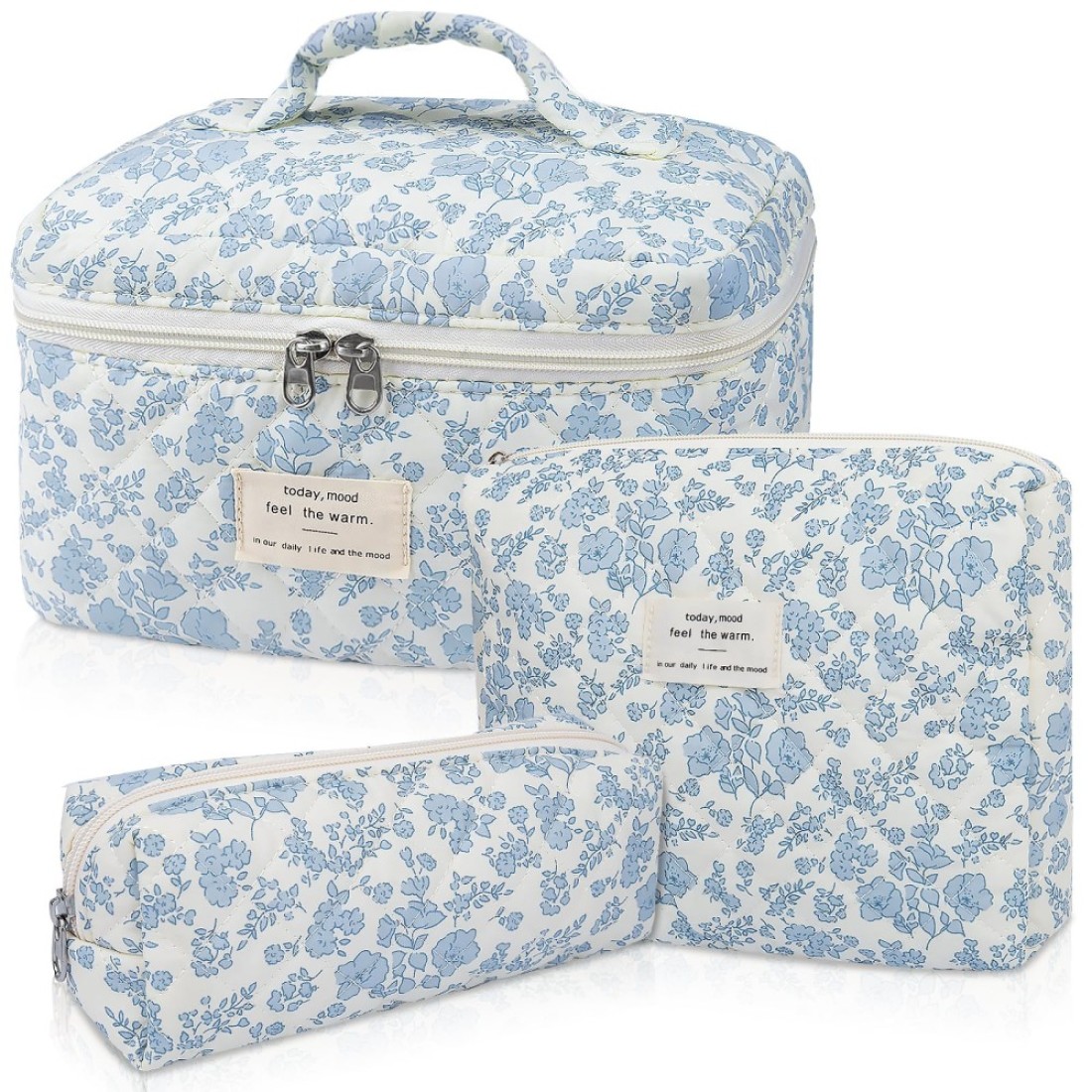 Makeup Bag Set Quilted Makeup Bag Large Floral Cosmetic Bag for Women Cute Cotton Makeup Bags Flower Travel Toiletry Organizer Bag