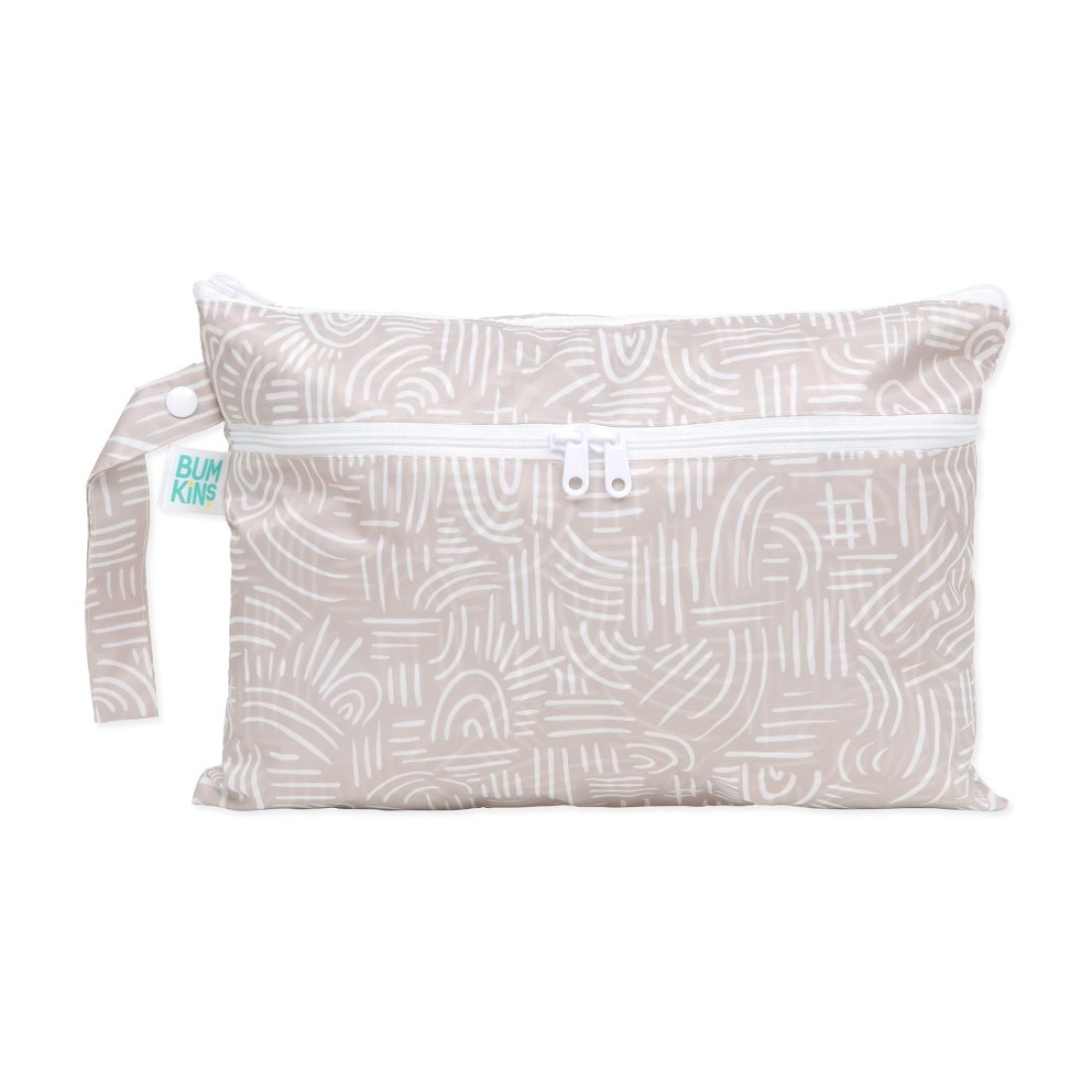 Bumkins Waterproof Wet Dry Clutch Bag for Baby, Travel, Swim Suit, Cloth Diapers, Pump Parts, Pool, Gym Clothes, Toiletry, Hook to Stroller, Daycare, Zip Reusable Bag, Packing Pouch, Boho Beige