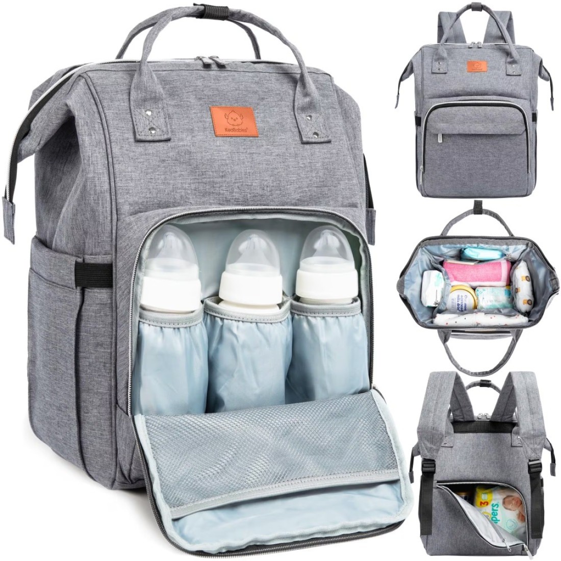 KeaBabies Baby Diaper Bag Backpack - Baby Bag for Boys, Girls, Waterproof Multi Function Baby Backpack, Large Diaper Bags for Baby Girl, Baby Boy, Travel Diaper Bag with Changing Pad (Trendy Black)