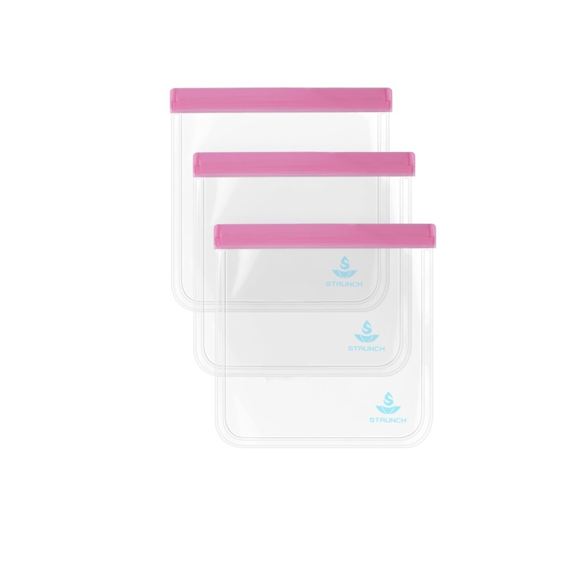 Staunch- 3 Pc, Toiletry Bags, Baby Pink, Transparent Toiletry, 1 Quart Ziplock Bags
