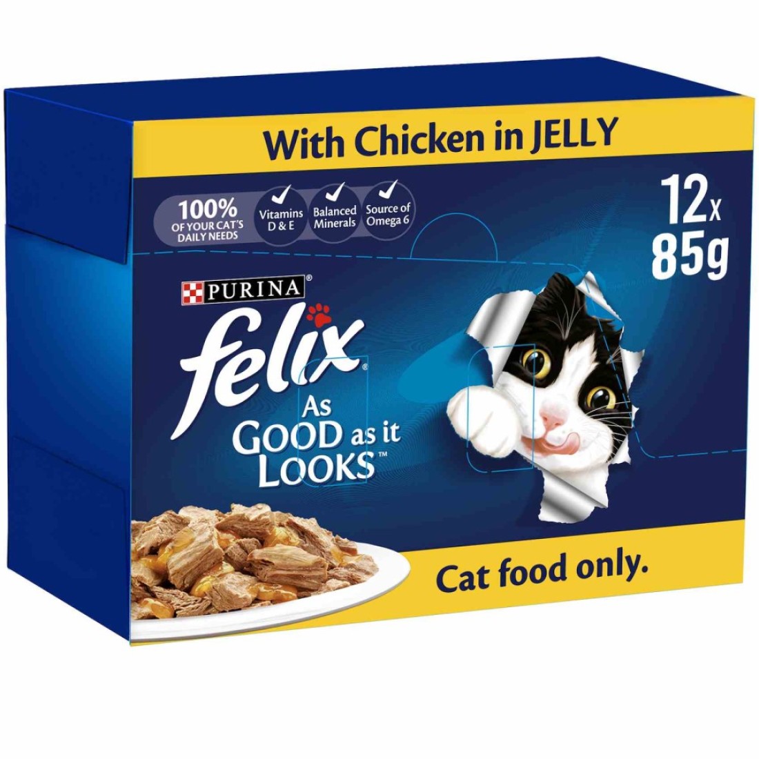 Purina Felix As Good As It Looks with Chicken in Jelly Adult Cat Food, 85g Pack of 12
