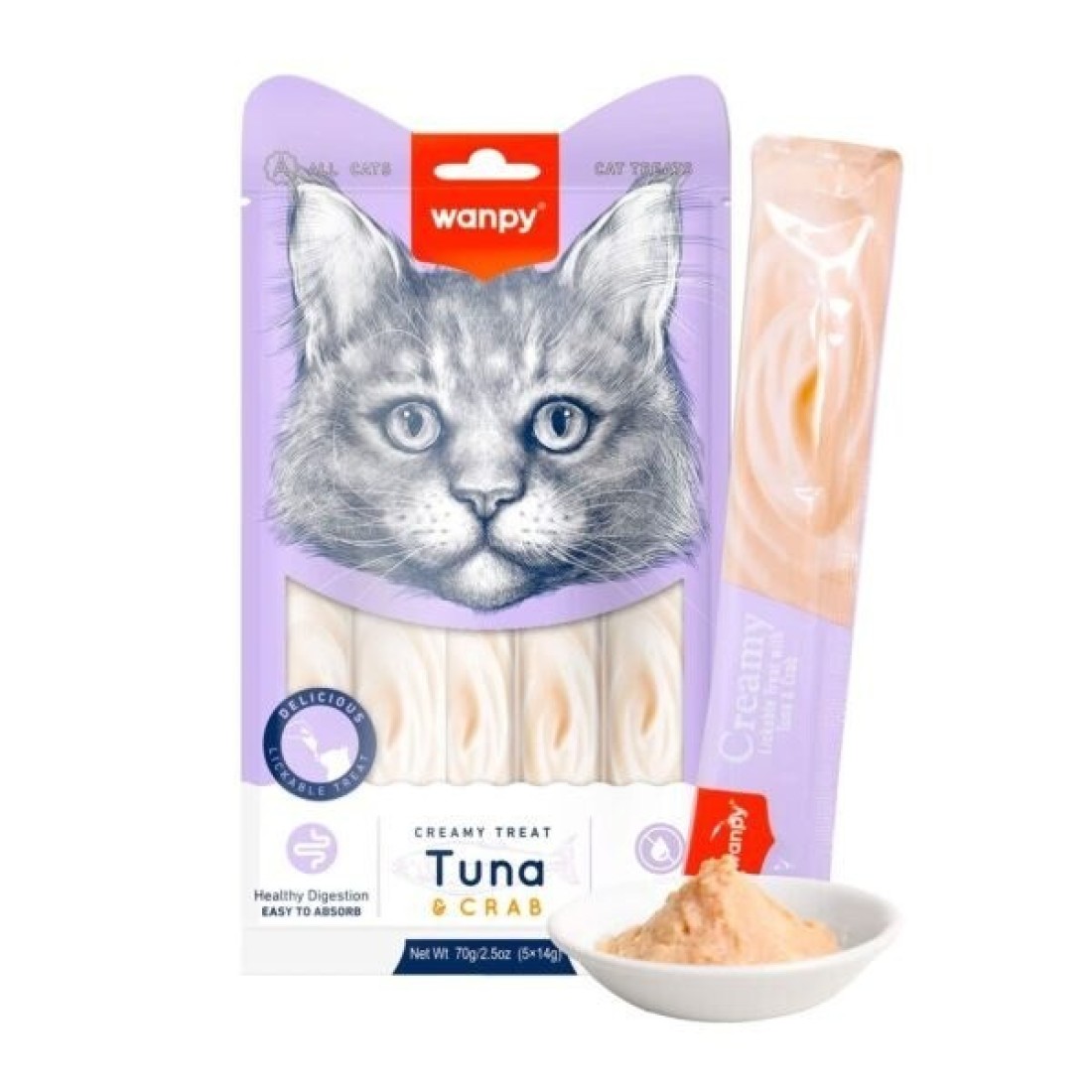 Wanpy Creamy Lickable Cat Treats &ndash; Tuna &amp; Crab (14gx5)