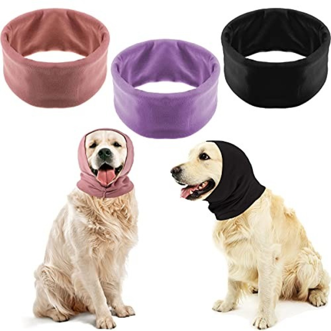 Sadnyy 3 Pcs Dog Ear Muffs Noise Protection Covers Hearing Wrap Earmuff Winter Scarf (Black, Pink, Purple,Medium)