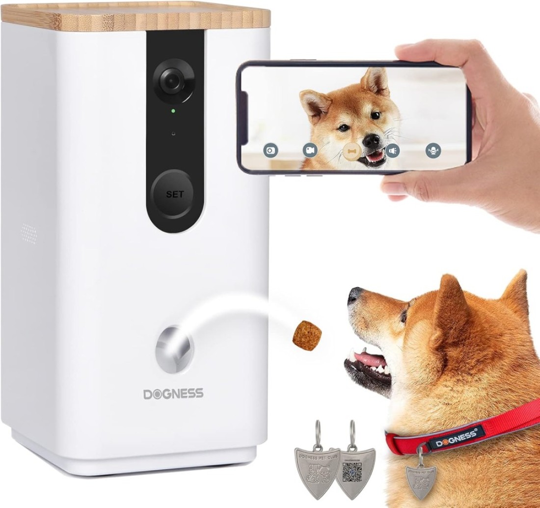 DOGNESS Smart Pet Camera: Dog Camera with Treat Dispenser and Phone App for Pet Viewing, Full HD WiFi Night Vision, Two Way Audio and Video, Cat and Dog Monitor(2.4Ghz Only)
