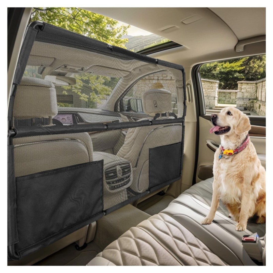 Farafox Dog Barrier for Car,50&quot; Wide Dog Car Barrier for Trucks SUV Sedans Pet Mesh Restraint Car Backseat,Backseat Divider Crossover Front Car Travel Back Seat Barricade Partition