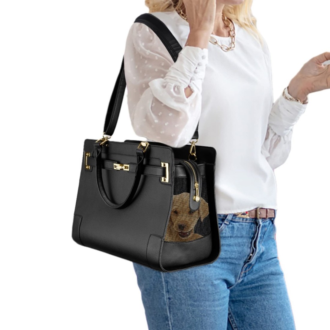 NewEle Fashion Dog Purse Carrier for Small Dogs with Shoulder Strap Hold Up to 8lbs Quality PU Leather Pet Carrier Cat Carrier Airline Approved Puppy Purse Carrier for Travel Black Small Size