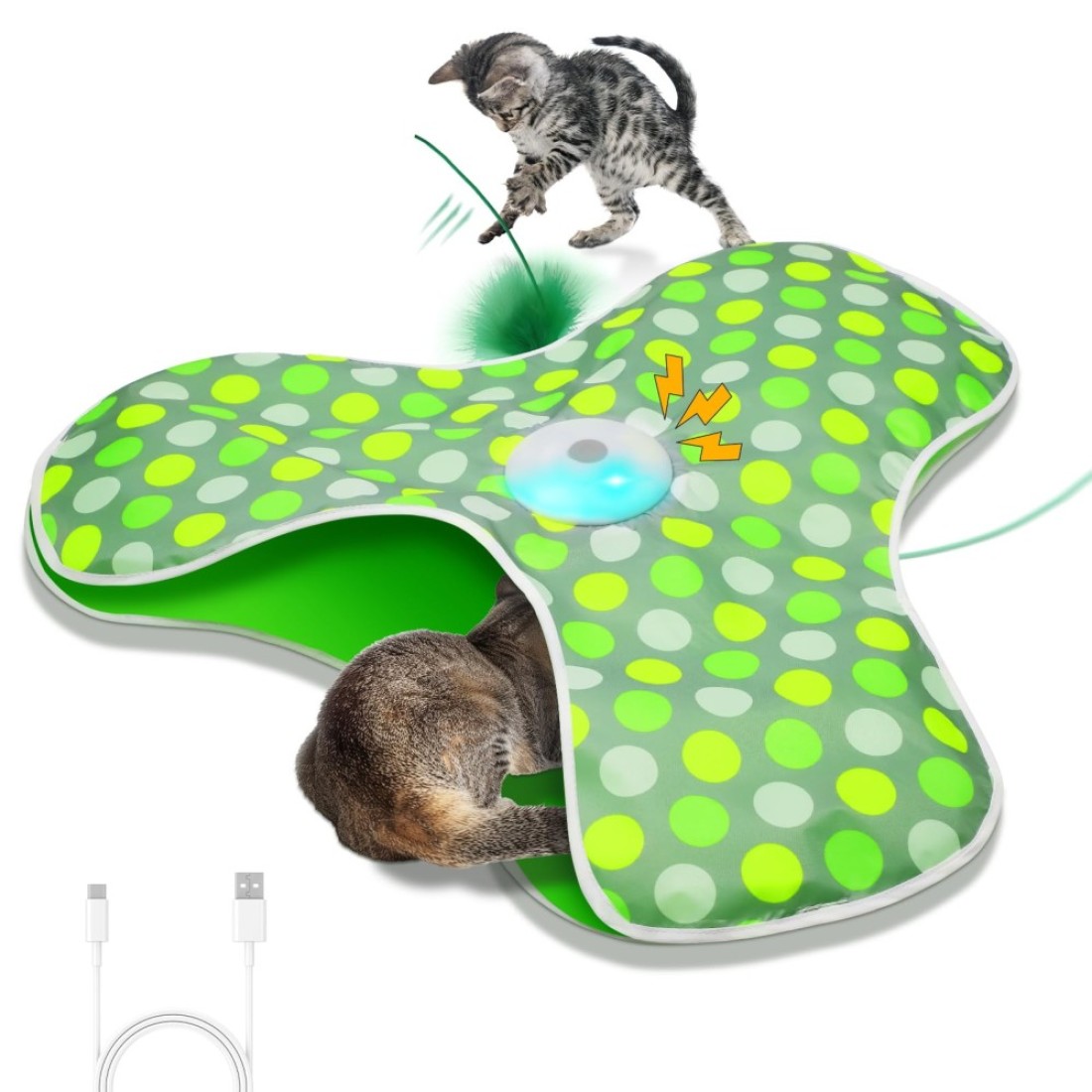 Sofolor Interactive Cat Toy, Automatic Cat Toys for Indoor Cats, Hide and Seek Cat Toy with Motion Activated, Moving Feather, Chirping, USB Rechargeable