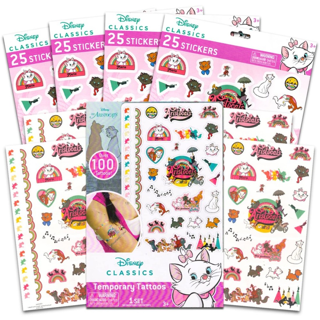Disney Aristocats Stickers and Tattoos Party Favor Set - 100 Aristocats Stickers and 100 Aristocats Temporary Tattoos Bundle (Aristocats Party Supplies)