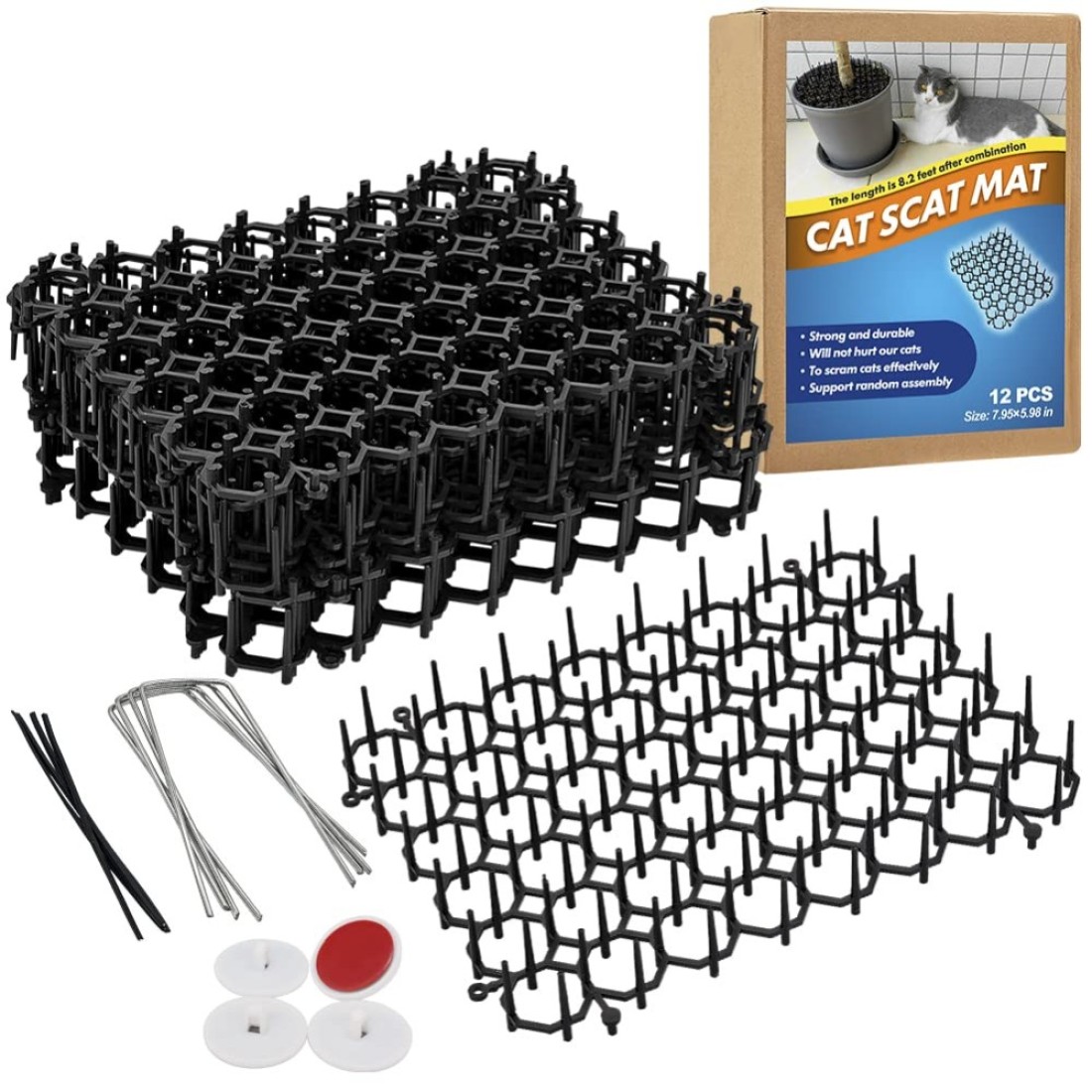 Leys Cat Deterrent Mat Scat Mat for Cats with Spikes Cat Repellent Indoor Furniture Outdoor Garden Fence Animal Barrier 12 PackSet