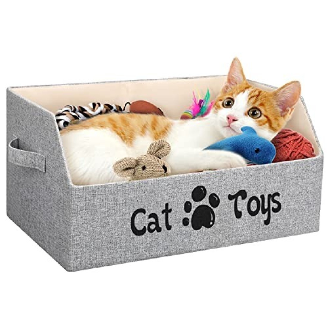 LOVSTORAGE Large Cat Toy Box Cat Toy Storage Basket 2X Thicker Foldable Sturdy Pet Toy Storage Bin Bed for Organizing Pet Toys Treats Clothes and AccessoriesGrey
