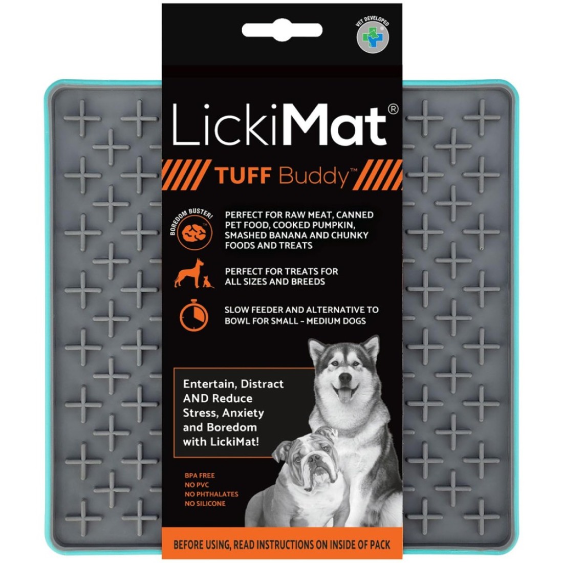 Lickimat Tuff HeavyDuty Buddy Dog Slow Feeder Lick Mat Boredom Anxiety Reducer Perfect for Food Treats Yogurt or Peanut Butter Fun Alternative to a Slow Feed Dog Bowl Turquoise