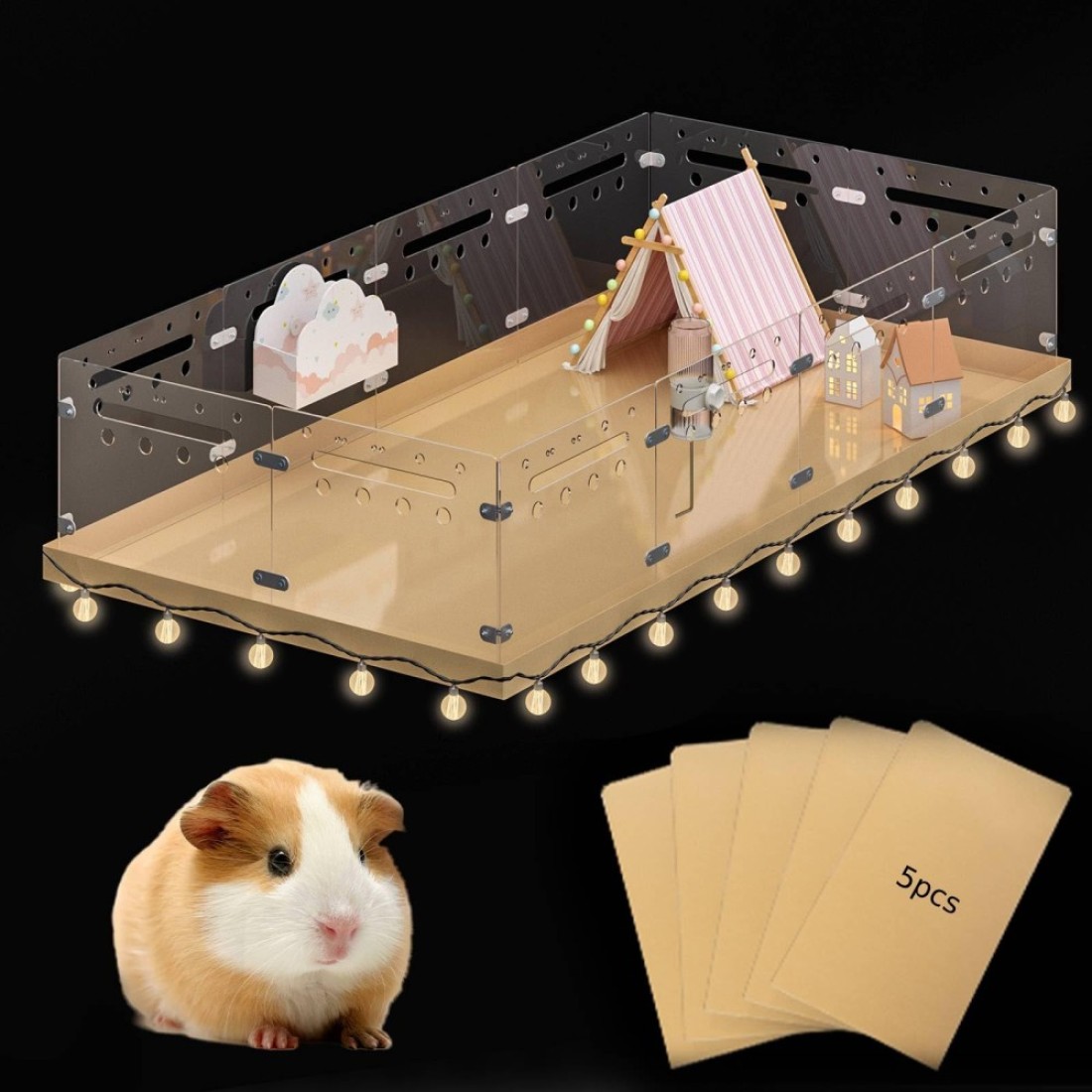 COZIWOW Acrylic Guinea Pig Cages with 5PCS Waterproof Bottom, Sturdy &amp; Easy to Setup, 4 x 2ft Large Habitat for Guinea, Hedgehog, Quail, Small Animal Playpen Without Top (DIY Extendable)