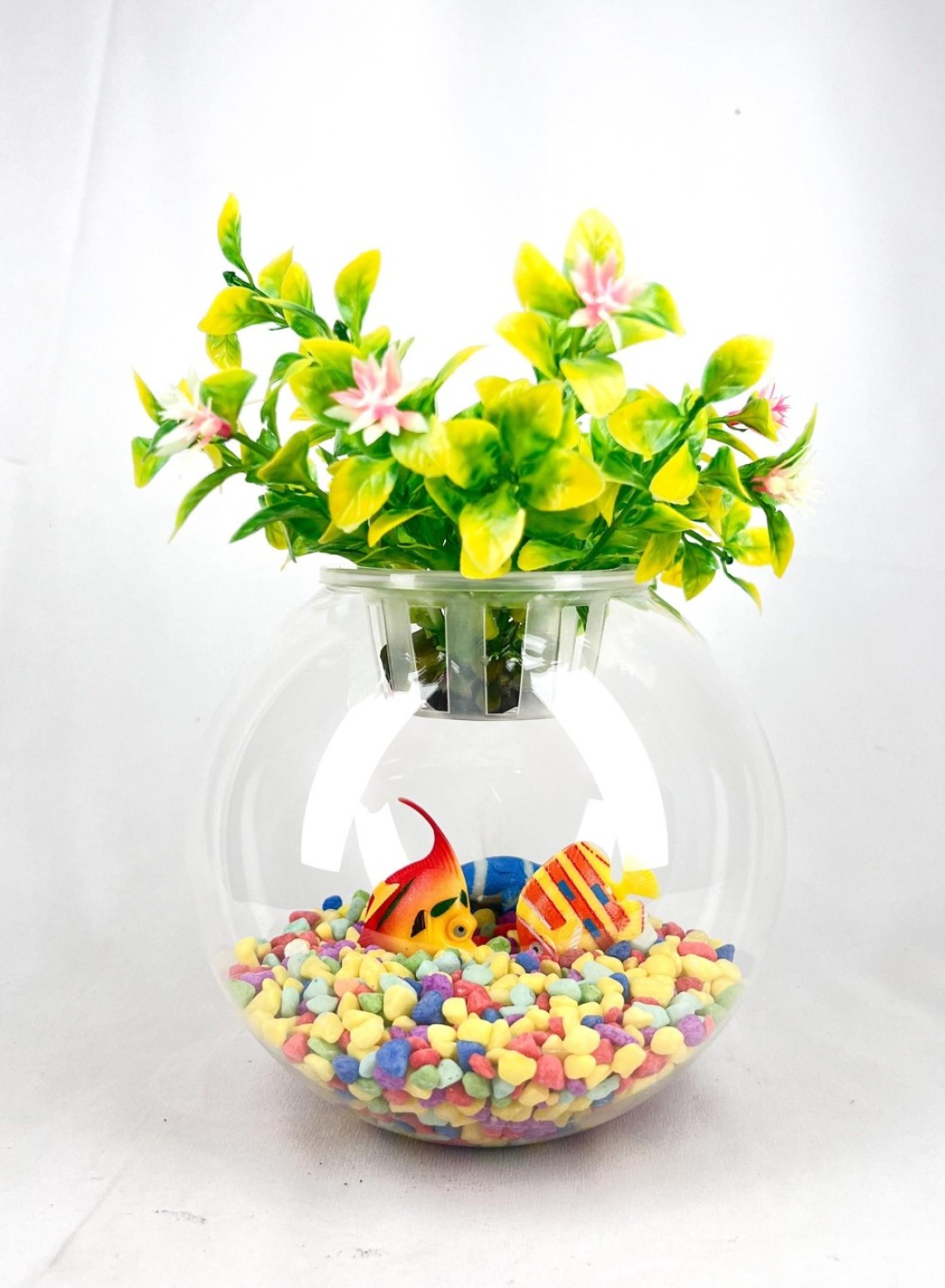 Glass Aquarium Bowl 6-Inch with Integrated Decorative Plant Holder with Lid (Large)