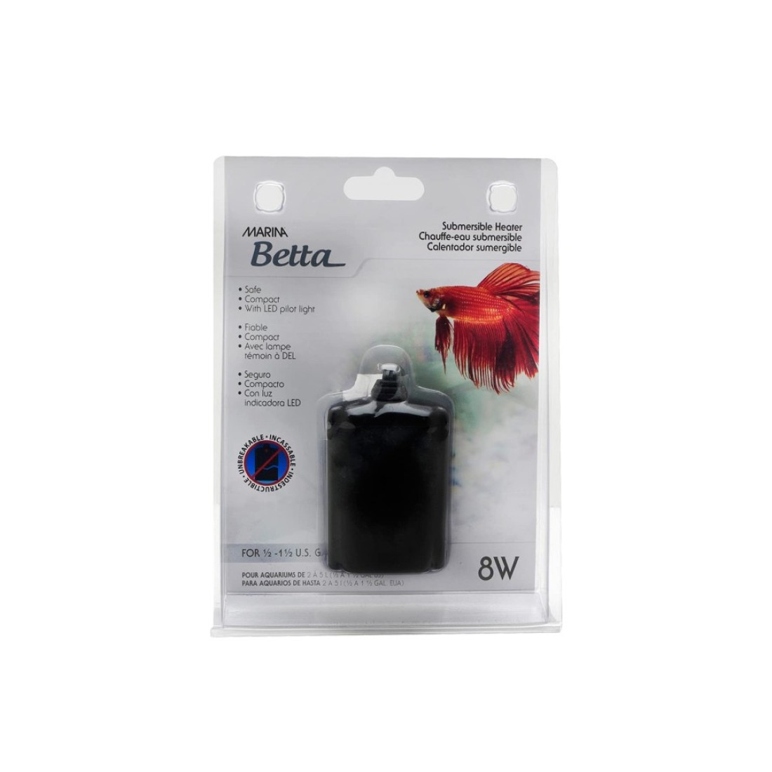 Marina Betta Fish 8W Submersible Heater For Fish Tank Aquariums up to 15 US Gallons 5 L